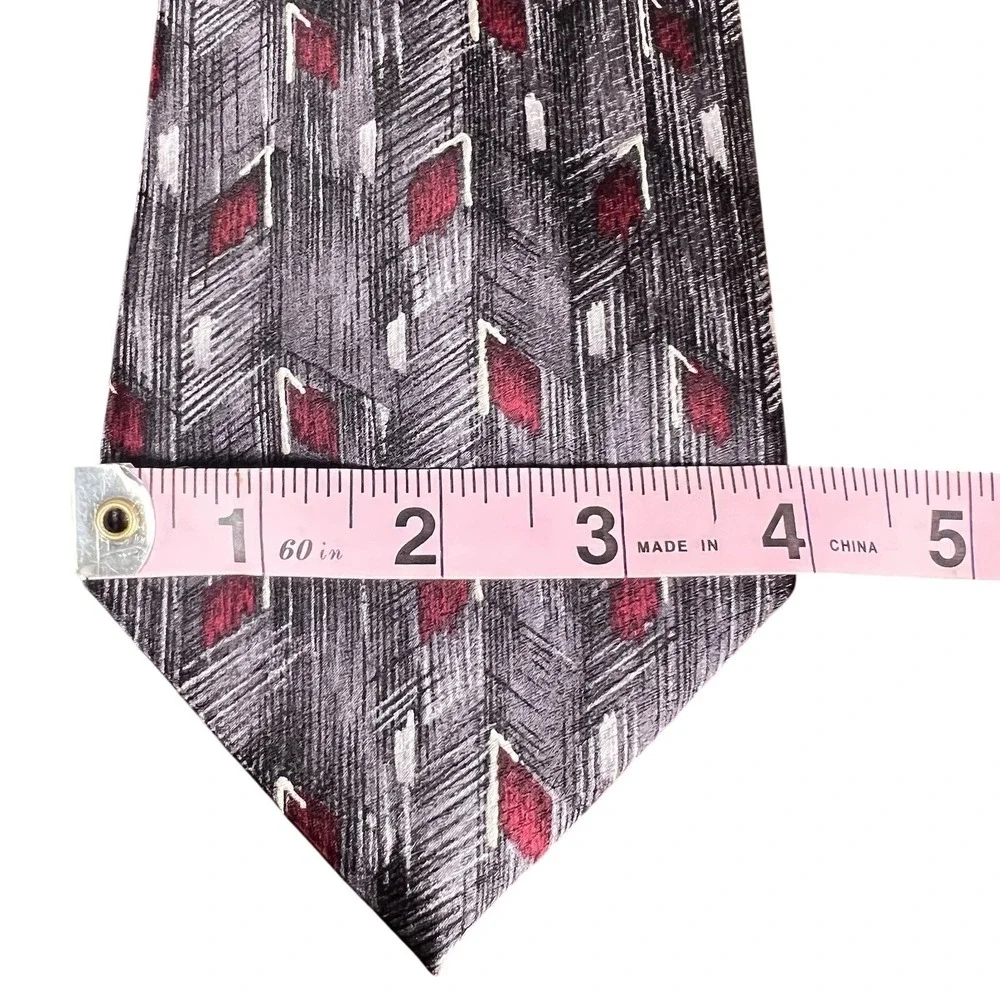 Pierre Cardin Mens Silk Tie Gray Red Abstract Geometric Wide‎ Necktie Designer